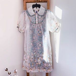 ANNA SUI Organza Floral Embroidered Midi Dress S